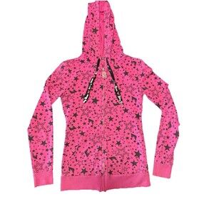 Vintage Abbey Dawn Hoodie Pink Stars Notes Full Zip Medium Y2K Avril Emo